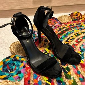 Womens Black Velvet Strappy Heels